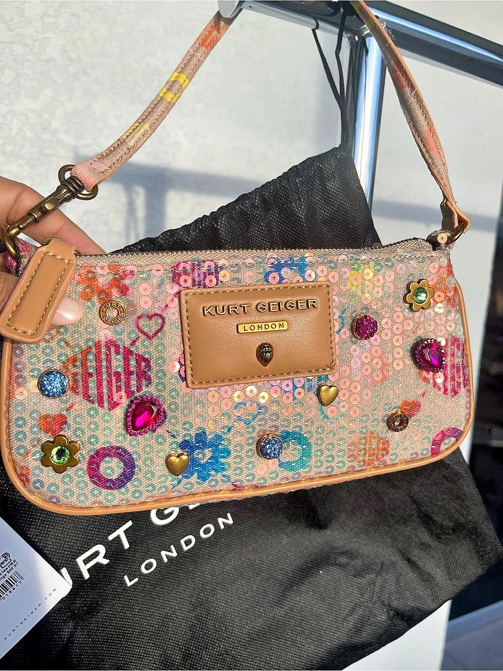 NWT Kurt Geiger London Highgate Small Sequin Wristlet & Shoulder Bag